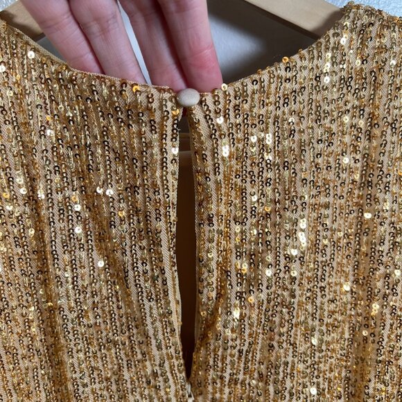 LDT Ivy Goddess Gold Sequin Maxi Dress Size 2 Tie Waist Formal Wedding Event - Picture 10 of 11